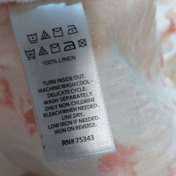 Rachel Zoe long line tunic 100% linen tie dye white pink button blouse top M - Picture 5 of 8